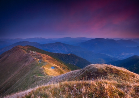 Colorful autumn landscape in the mountains. Sunriseの写真素材