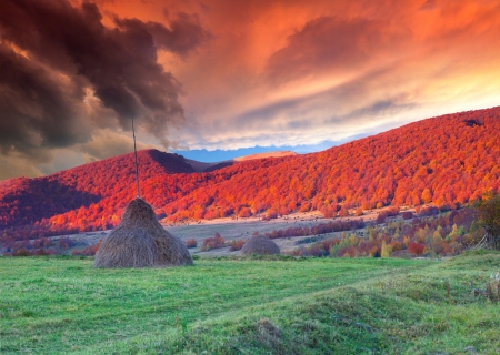 Dramatic autumn landscape in the mountains  Sunsetの写真素材