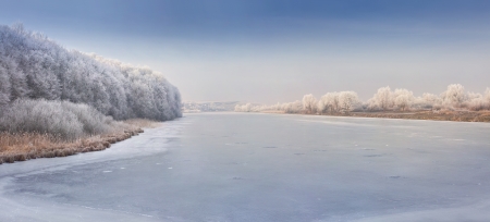 Panorama of the frozen river.の写真素材