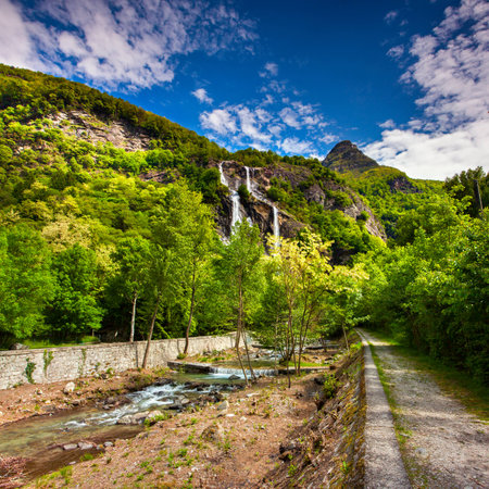 Waterfall Acquafraggia, near the town of Sant'Abbondio, Italy.の写真素材