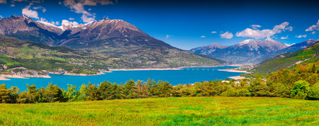 View of lake Serre-Poncon, Alps, France.の写真素材