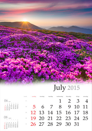 2015 Calendar. July. Beautiful summer landscape in the mountains.の写真素材