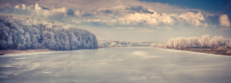 Panorama of the frozen river.の写真素材