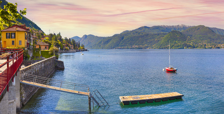 Colorful view of the typical italian village in the mountains. Italian village Limonta in Lecco Lake. Lombardy, Italy.の写真素材