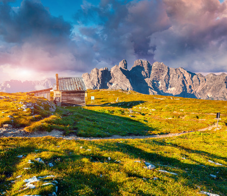 Gruppo Del Cristallo mountain range in the morning mist.のeditorial素材