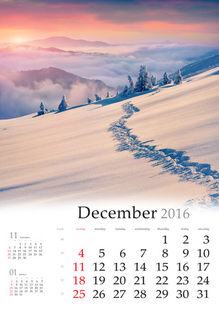 Calendar 2016. December. Colorful winter landscape in the mountains.の写真素材