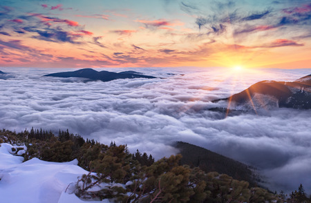 Colorful evening landscape in the Carpathian mountainsの写真素材