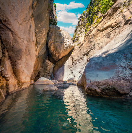 Colorful spring scene inside Goynuk canyon, located in District of Kemer, Antalya Province. Beautiful morning scenery in Turkey, Asia. Artistic style post processed photo.の写真素材