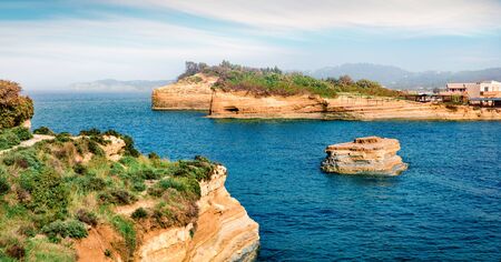 Colorful spring view of Sidari village, famous Channel Of Love (Canal d'Amour) beach location....