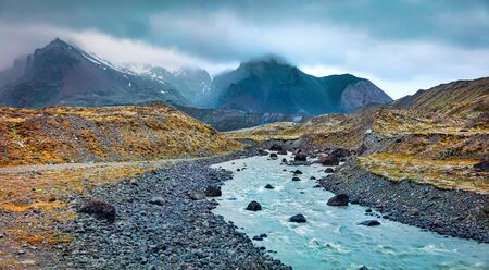 Melting ice from Vatnajokull glacier. Dramatic summer scene of Vatnajokull National Park, Iceland, Europe. Beauty of nature concept background.の写真素材