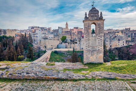 Picturesque spring cityscape of old Latin town - Gravina in Puglia. Wonderful  morning landscape of...