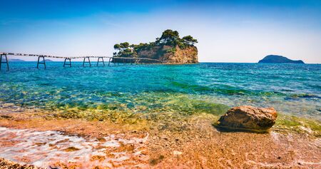Panoramic summer view of Cameo Island. Bright morning scene of Port Sostis, Zakinthos island, Greece, Europe. Beauty of nature concept background.の写真素材