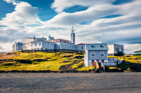 Splendid summer cityscape of Stykkisholmur town. Bright morning scene of west Iceland, Europe. Traveling concept background.の写真素材
