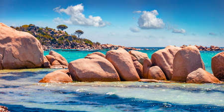 beautiful marine scenery. Panoramic summer view of Santa Giulia beach. Attractive morning scene of Corsica island, France, Europe. Wonderful Mediterranean seascape.の写真素材