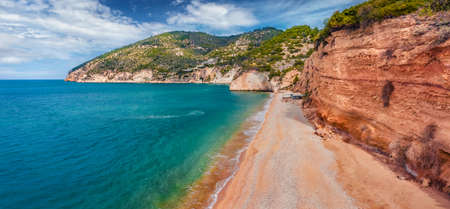 aerial landscape photography. Captivating summer view of popular tourist destination - Mattinatella beach.Impressive morning seascape of Adriatic sea, Gargano National Park, Italy, Europe.の写真素材