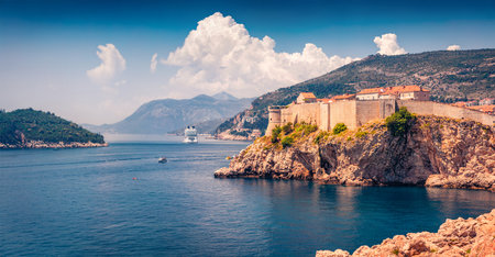 beautiful marine scenery. Attractive summer view of the famous Fort Bokar in the city of Dubrovnik. Perfect morning seascape of the Adriatic Sea, Croatia, Europe. Beautiful world of Mediterranean countries.の写真素材