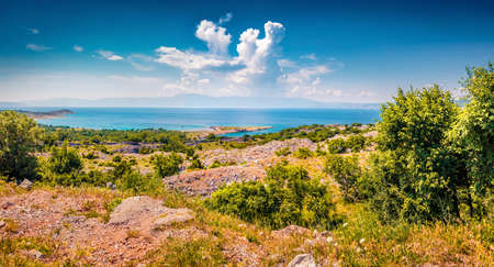 Sunny morning seascape of the Adriatic Sea. Colorful morning scene of Croatia, Europe. Bright summer panorama of seaside. Beautiful world of Mediterranean countries.の写真素材