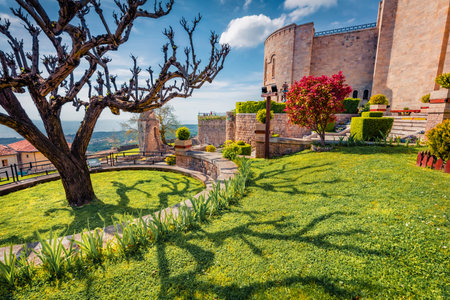 Early spring in Albania. Bright morning view of Castle of Kruja. Beautiful landscape of Albania, Europe. Travel concept background.のeditorial素材