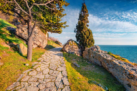 Captivating morning view of Kaliakra cape. Wonderful landscape of Bulgaria, Europe. Spectacular spring seascape of Black Sea. Travel concept background.の写真素材