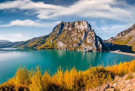 Attractive spring view of Bovilla Lake, Tirana city location. Majestic morning landscape of Albania, Europe. Beauty of nature concept background.の写真素材