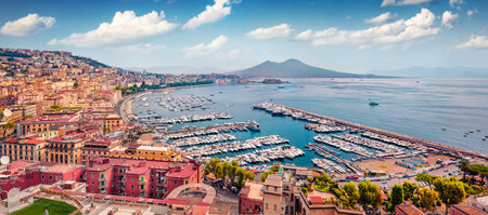 Colorful summer cityscape of Naples, Italy, Europe. Splendid seascape of Mediterranean seascape. Travel concept background.の写真素材