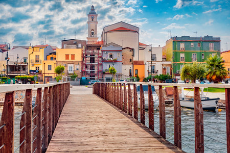 Attractive building on the shore of Lesina lake. Wonderful summer cityscape of Lesina town, Italy, Europe. Travel concept background.の写真素材
