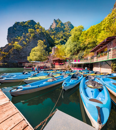 Exciting spring view of popular tourist destination - Matka Canyon. Spectacular morning scene of North Macedonia, Europe. Travel concept background.の写真素材