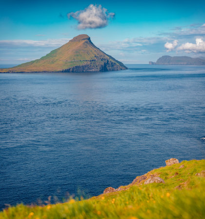 Astonishing summer view of Koltur island. Incredible morning scene of Faroe Islands, Kingdom of Denmark, Europe. Spectacular seascape of the Atlantic ocean. Beauty of nature concept background.の写真素材