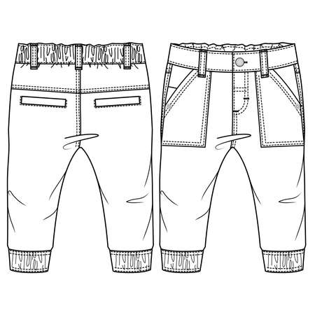 Baby Toddler Boys Pant fashion flat sketch template. Technical Fashion Illustration. Infant Woven CADのイラスト素材