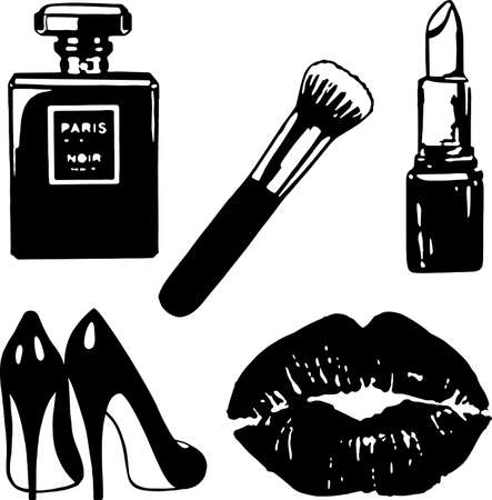 Black Fashion Makeup and Beauty Vector Illustration set on white background. Perfect for any fashion and beauty project or theme. Suitable for web design, print, Perfectly suited for traditional mediaのイラスト素材