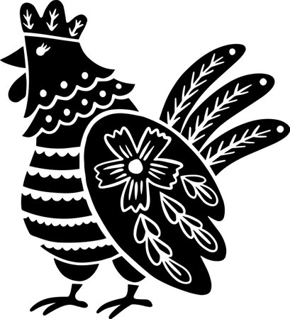 Black Folk Chicken Vector Illustration set on white background. Perfect for any folk project or farm theme. Suitable for web design, print, Perfectly suited for traditional media and web.のイラスト素材