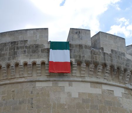 The imposing 16th century Castello di Giangiacomo Dell' Acaya in the southern Italian city of Acayaの写真素材