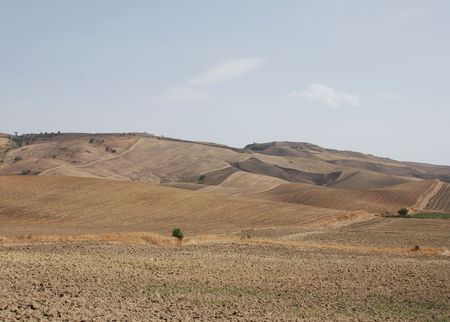The dry, brown landscape of the interior the Puglia region of southern Italy の写真素材