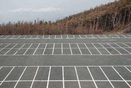 A deserted car park at the 5th Station (the highest point that vehicles can reach) on the Japanese volcano, Mount Fuji の写真素材