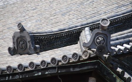 Roof detail on Ninomaru Palace within the grounds of the UNESCO World Heritage Site listed Nijo...