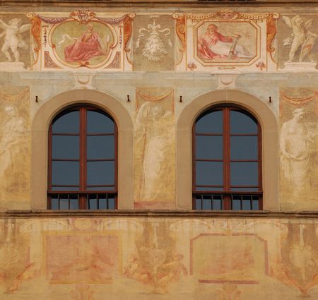 The front of an old historic building in Florence の写真素材