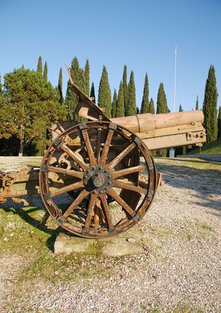 A World War One Italian Cannon with a wooden wheel の写真素材