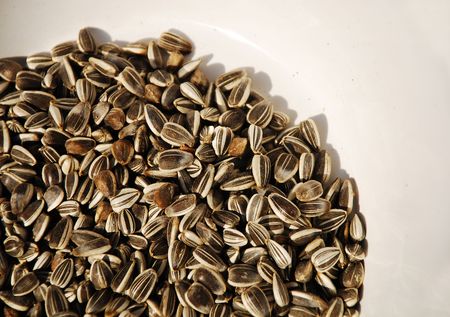 A white bowl full of organic sunflower seedsの写真素材