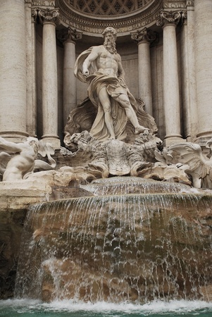 The Baroque Trevi Fountain in Rome. Oceanus stands at the centre of the fountain の写真素材
