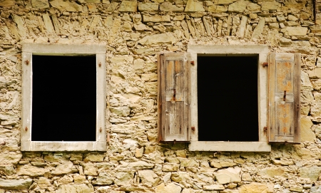 Windows in an old abandoned mill near Salino in Friuli, north east Italy の写真素材