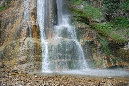 The base of the Salino Waterfall in Friuli, north east Italy, in the Carnia Alps (Alpi Carniche)
の写真素材