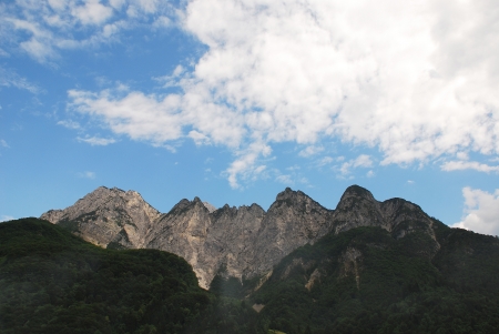 A view of the Carnic Alps near Paularo in the north eastern Italian region of Friuliの写真素材