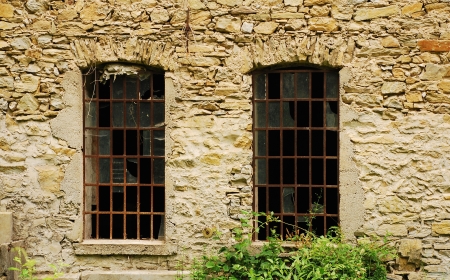 Windows in an old abandoned mill near Salino in Friuli, north east Italy の写真素材