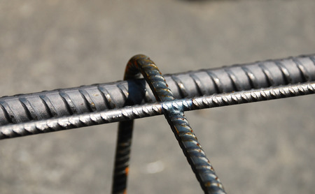 Details from part of a steel reinforcement cage used in the construction of building foundationsの写真素材