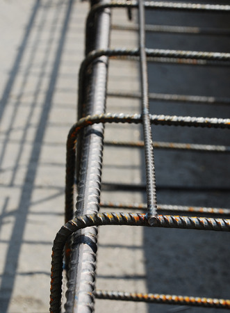 Details from part of a steel reinforcement cage used in the construction of building foundationsの写真素材