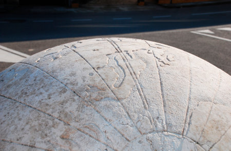 The 2004 Universal Sundial (or Complesso Gnomonico Meridiana Universale) in Piazzetta di Via G. Cavalleria, Aiello del Friuli, Italy. This marble sundial representing the Ptolemaic universe has a 5m base and a 1m sphere.
のeditorial素材