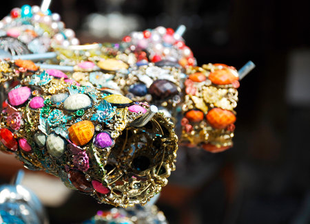 Sarajevo, Bosnia and Herzegovina - August 10th 2014. Jewelled bracelets and bangles for sale outside a tourist souvenir shop in a street in the old townのeditorial素材