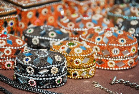 Sarajevo, Bosnia and Herzegovina - August 10th 2014. Jewelled boxes for sale outside a tourist souvenir shop in a street in the old townのeditorial素材
