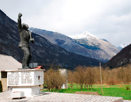 April 6th 2015  Zaga Slovenia. A World War Two Yugoslav era war memoial overlooks a valley in present day Sloveniaのeditorial素材