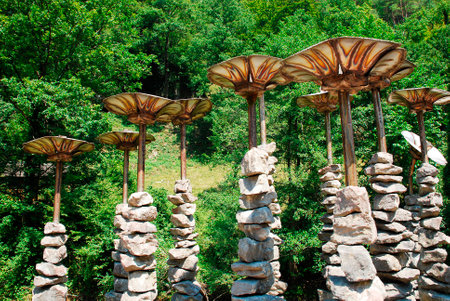 Gracnica, Slovenia - August 8th 2015. The Living Wall Monument, a World War Two monument from the Yugoslav era, roadside outside the small village of Gracnica.のeditorial素材